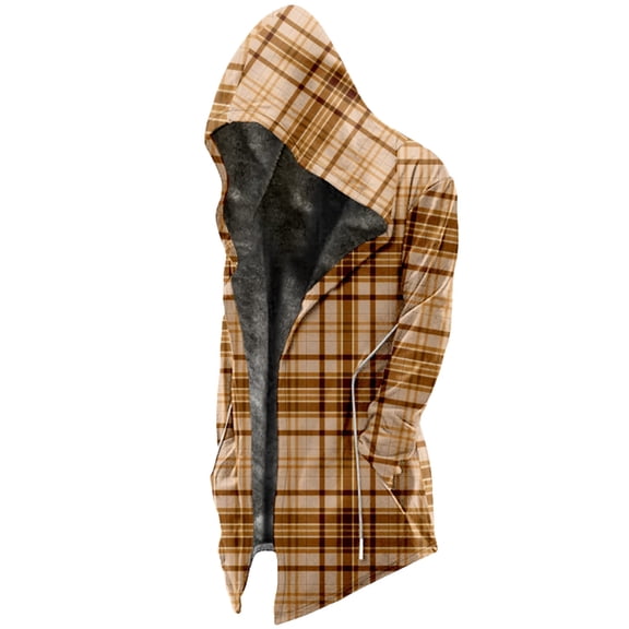 Lovskoo 2024 Men's Thicken Warm Winter Coat Sherpa Fleece Jackets Zipper Casual Print Long Sleeve with Pocket Hooded Jacket Orange