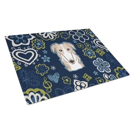

Caroline s Treasures BB5079LCB Blue Flowers Borzoi Glass Cutting Board Large 12H x 16W multicolor