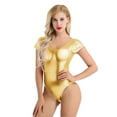 thumbnail image 2 of Yartina Women's Ballet Dance Gymnastic Leotard Shinny Metallic Leather Short Sleeve Bodysuit Gym Wear Gold XXL, 2 of 7