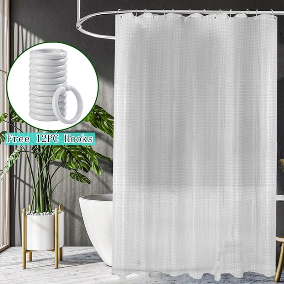Bxaolu Luxury Soft Shower Curtain Liner, EVA Clear Heavy Duty Shower Curtain and Liner, 71x71 Plastic Weighted Grommets Bathroom Shower Liner with 12 Hooks, White