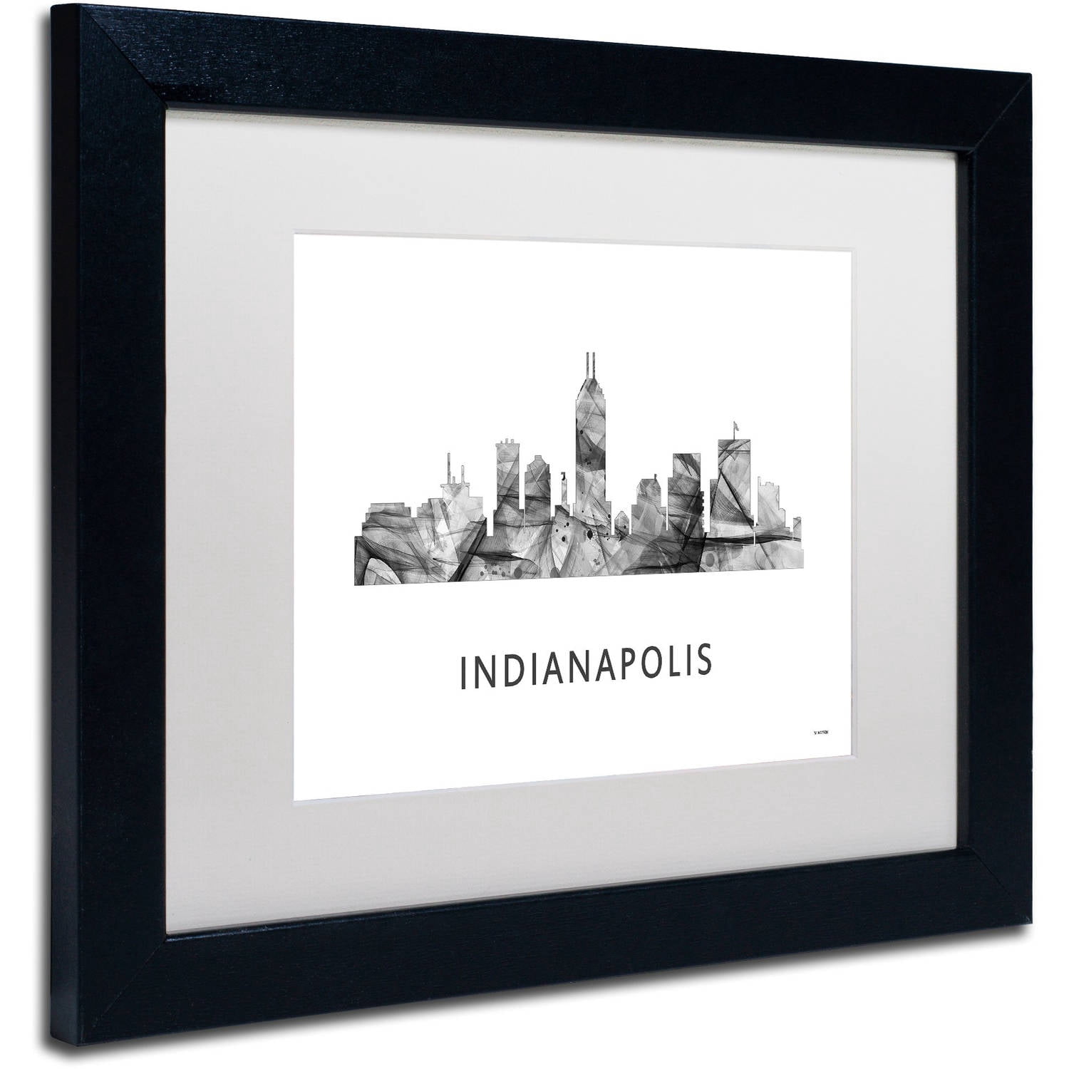 Trademark Fine Art 'Indianapolis Indiana Skyline WB-BW' Canvas Art by Marlene Watson, White Matte, Black Frame