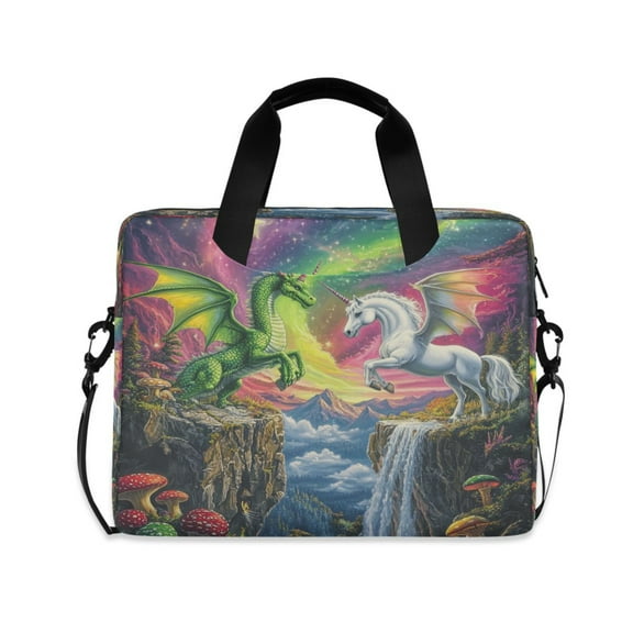 16" Laptop Tote Bag Laptop Sleeve Case Computer Briefcase for Work & Travel Green Dragon and White Unicorn