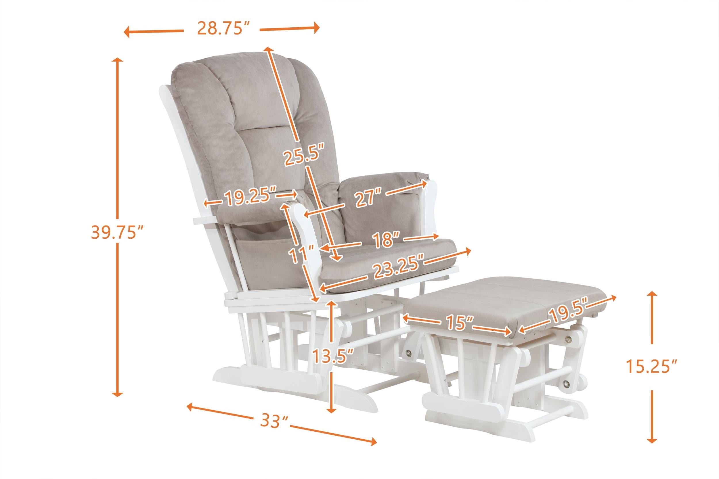 AFG Baby Furniture Kids Modern Comfort Solid Wood Glider Rocking Chair with Ottoman, White