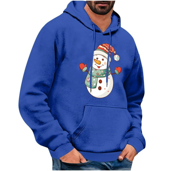 GuangCheng Mens Christmas,Snowman Printed,Hooded,Sweatshirts,Drawstring,Drop Shoulder,Thick,Warm Coats,Long Sleeve,Pullover,Hoodies