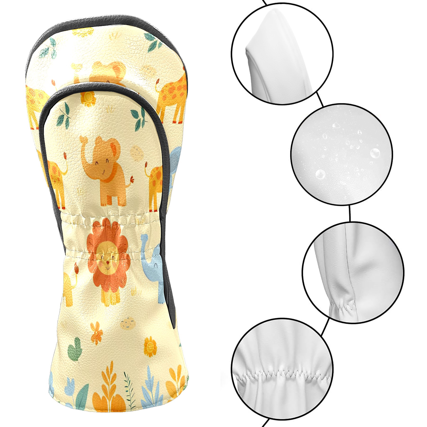 Golf Club Covers, Yellow ZooAnimal Premium PU Leather Driver Hybrid Putter Head Covers with Velvet Lining, Waterproof Golf Gifts for Men Women