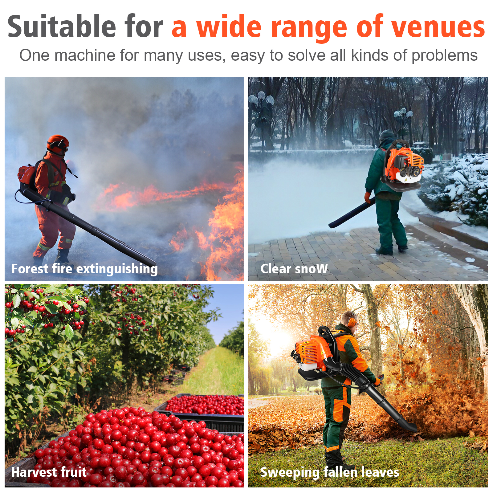 43CC Gas Backpack Leaf Blower, 665 CFM, 2800 RPM, 2-Stroke Engine Gas Blower for Landscaping, Snow Removal, and Heavy-Duty Yard Work – Lightweight, Quiet