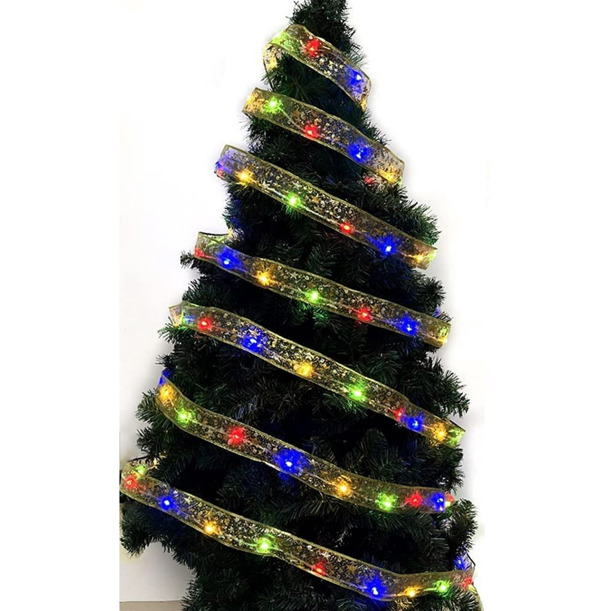 Led Ribbon Christmas Tree Top Topper Lights Light Up Bow Xmas Home