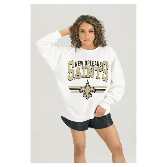 Women's Gameday Couture  White New Orleans Saints Swift Strike Premium Oversized Fleece Pullover Sweatshirt