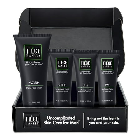Tiege Hanley Mens Skin Care Set, Essential Skin Care Routine for Men (System Level 1) - Face Wash Kit for Fines Lines & Wrinkles - Men's Skincare Set Includes Face Wash, Facial Scrub, & Moistu