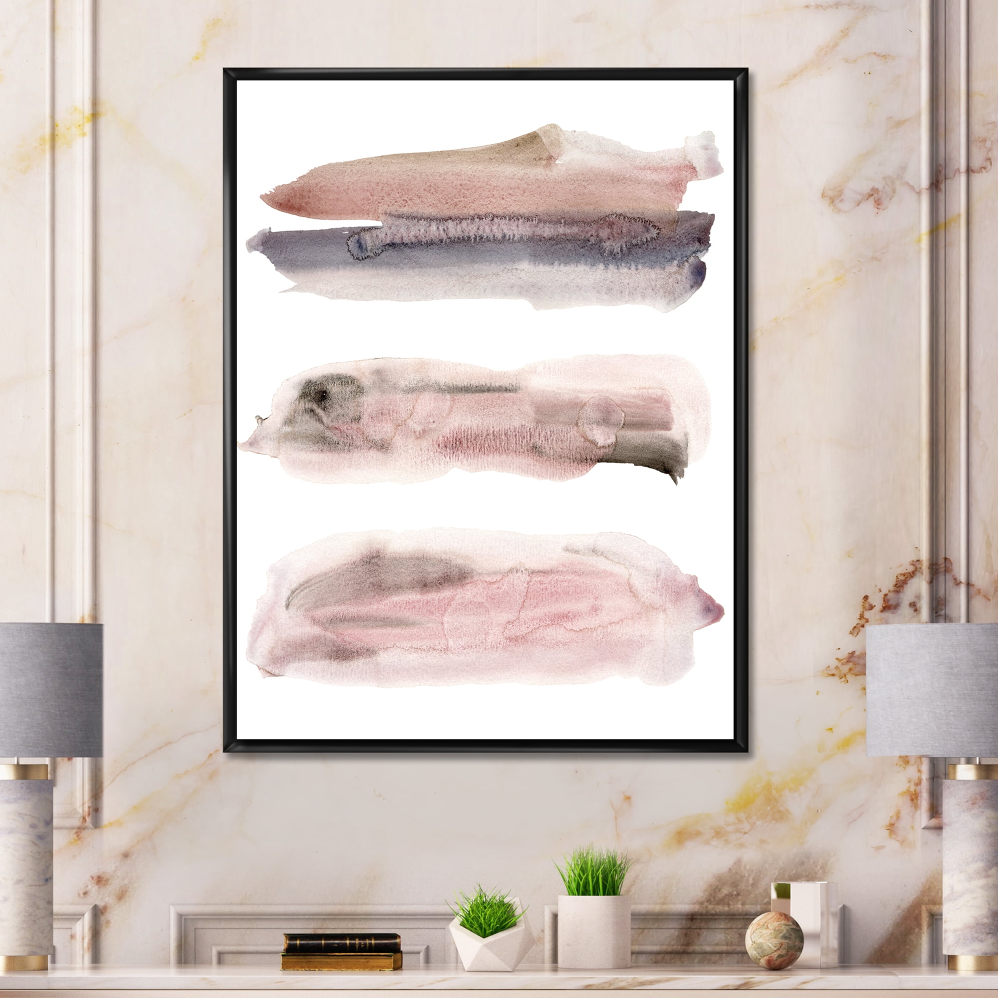 Blue and Pink Clouds With Beige Spots II 16 in x 32 in Framed Painting Canvas Art Print, by Designart