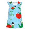 thumbnail image 6 of LILIYA Little Girls A-Line Dress Back to School School Cartoon Print Dress Floral Dress Cute Flutter Sleeve Lightweight Casual Summer Outfits Party Dress for Girls 1st 2nd 3rd Grade, 6 of 6
