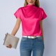 thumbnail image 4 of Camisetas de Manga Corta de Cuello Alto para Mujeres Moda Casual Primavera Cuello Redondo Medio Cuello Alto Hombro Izquierdo Plisado Superior, 4 of 6
