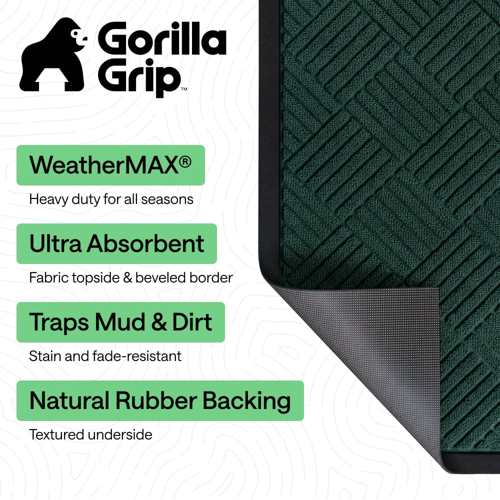 GORILLA GRIP Outside Doormat, WeatherMax Waterproof Indoor Outdoor Door Mat, 29x17 Green Diamond