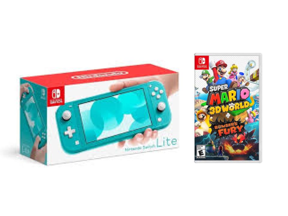 Nintendo Switch Lite Turquoise Gaming Console with Super 3D World and Bowser's Fury 2 Games in 1 (Region Free)