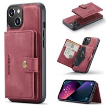 Back Wallet Case for iPhone 14 Plus with Detachable Card Slots Holder Magnetic Closure Cover, Premium PU Leather Slim Kickstand Soft Silicone Shockproof Lens Protective Case,Red