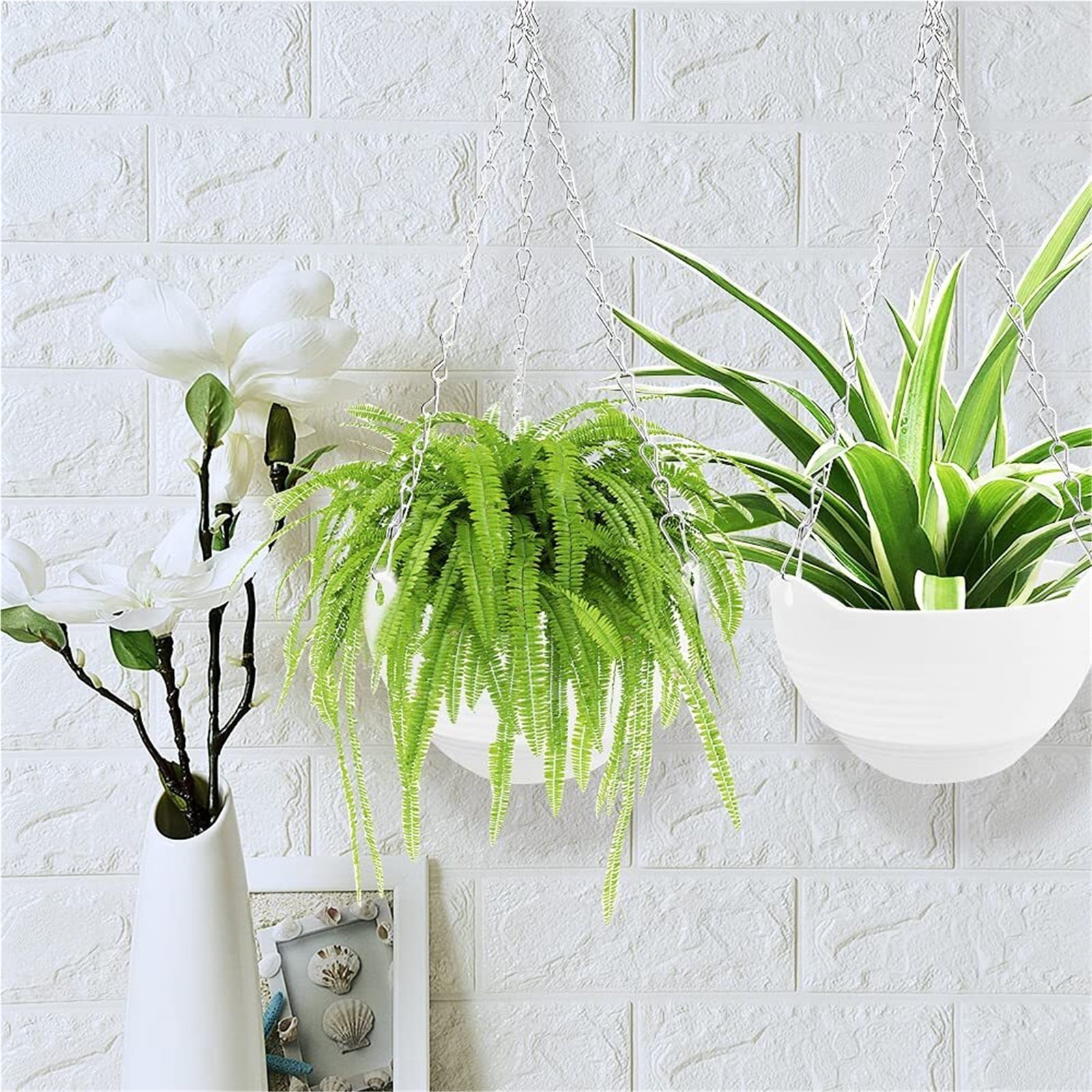 3 Pcs 8 inch Hanging Planter Pots,Self-Watering Round Hanging Basket with Water Tray