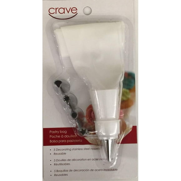 Crave Pastry Bag with Five Different Stainless Steel Nozzles for Precision Colors Vary 1-pack