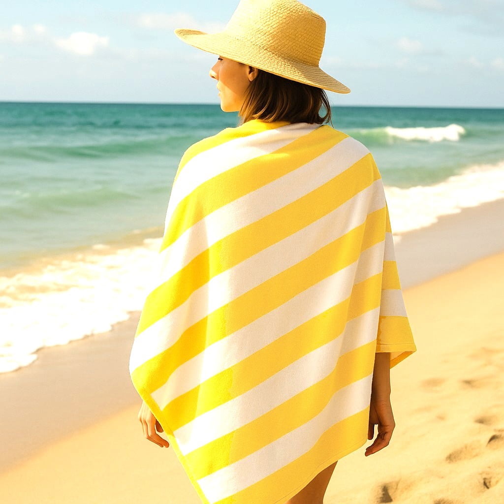 BY LORA Terry Cabana Beach Towels, Yellow White Color, Set of 4
