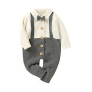 jaweiw Baby Boys Gentleman Knitted Romper, Turn-down Collar Long Sleeve Jumpsuit
