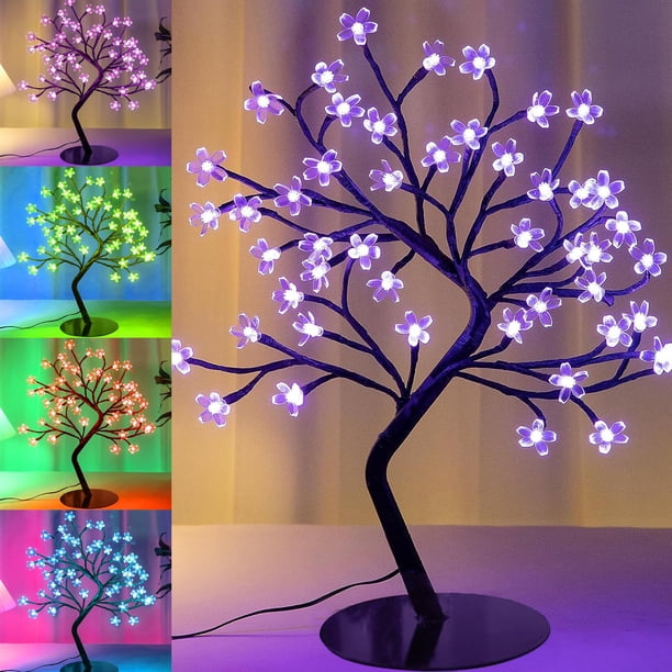 Lámpara Ypdtacosu con forma de árbol de cerezo, 48 LED, 16 colores cambiantes