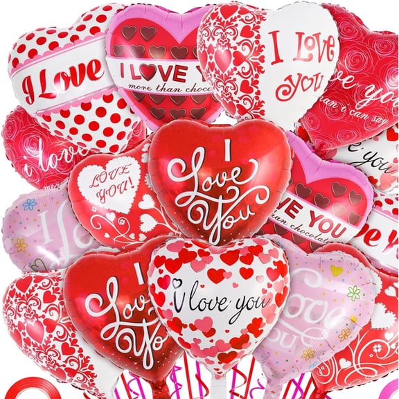 Red Heart Valentine Balloons, I Love You Foil Balloons for Valentines Day Romantic Party Decoration