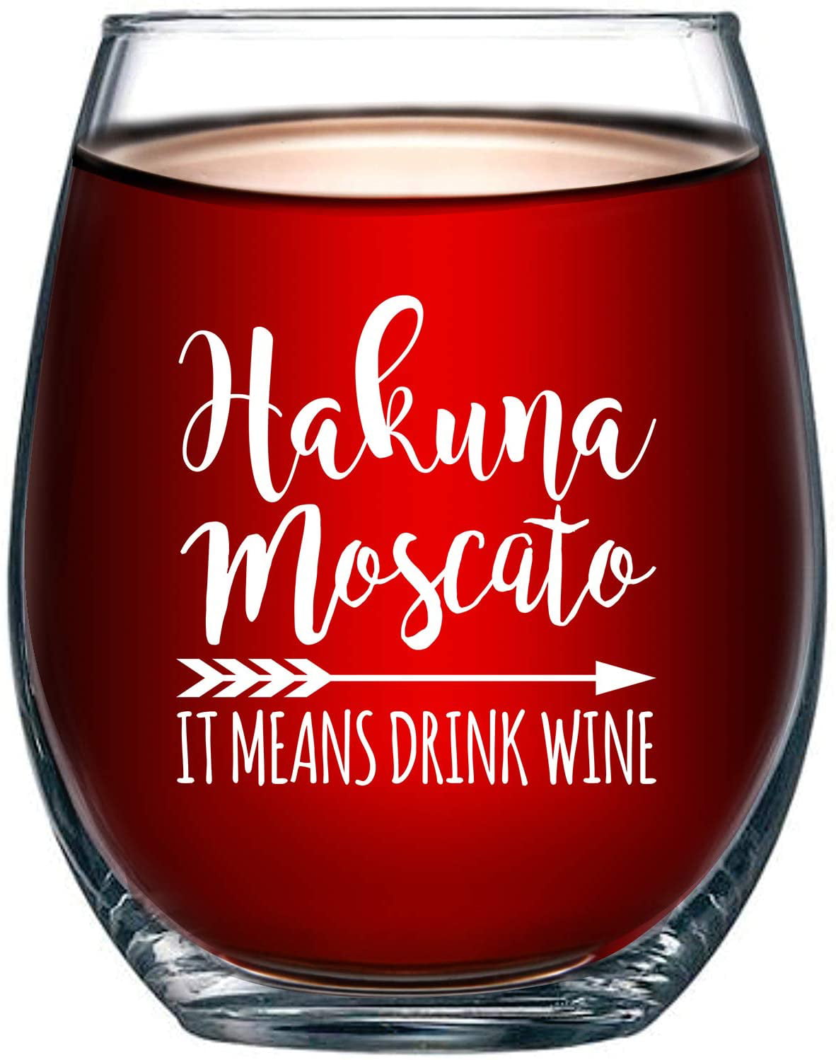 Girlfriend Sister Grandmother Wife Unique Gift Idea for Her Hakuna Moscato It Means Drink Wine Funny Stemless Wine Glass 15oz Mom Aunt Perfect Birthday Gifts for Women 
