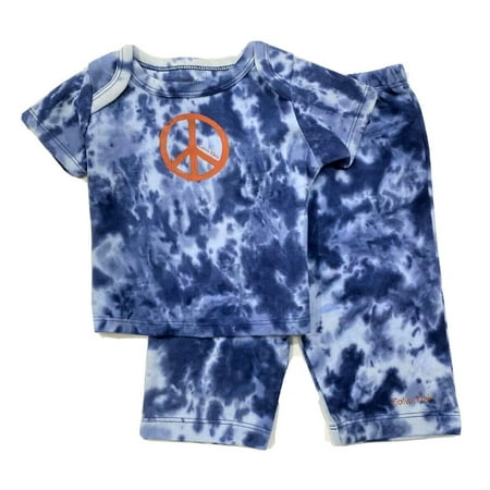 CALVIN KLEIN BOYS OUTFIT - TIE DYE PEACE SZ 3 6 MONTHS - BLUE SHIRT SHORTS SET 2