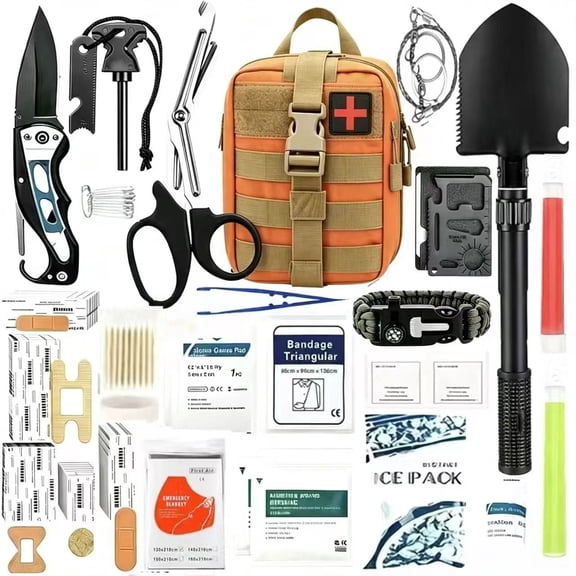 Multi-Function Outdoor Survival Kit Emergency First Aid Supplies Tactical Survival Tool Pouch for Hiking Camping Wilderness Adventure,