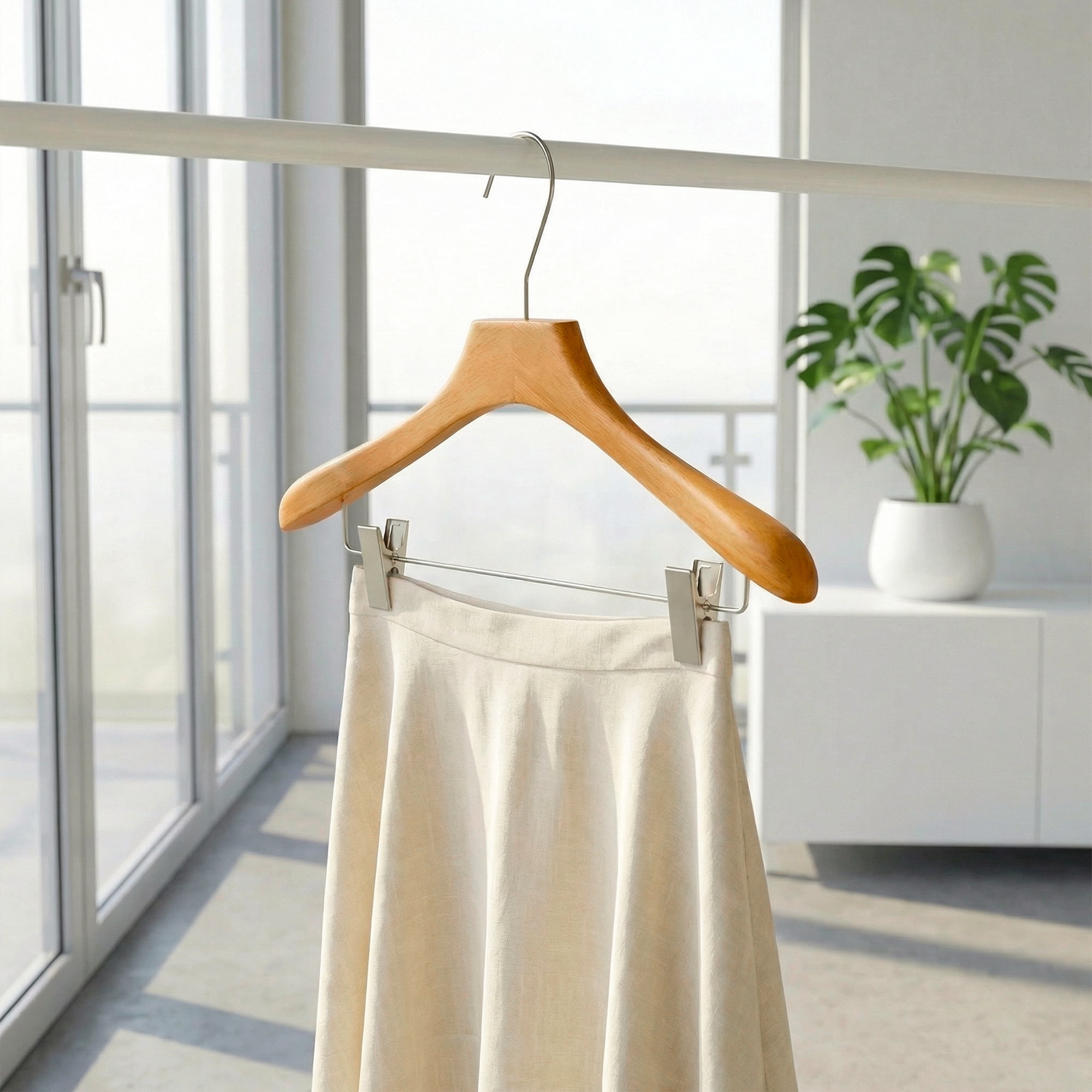 Unique Bargains 2Pcs Wood Space Saving Storage Pants Shirts Hanger Clip for Men