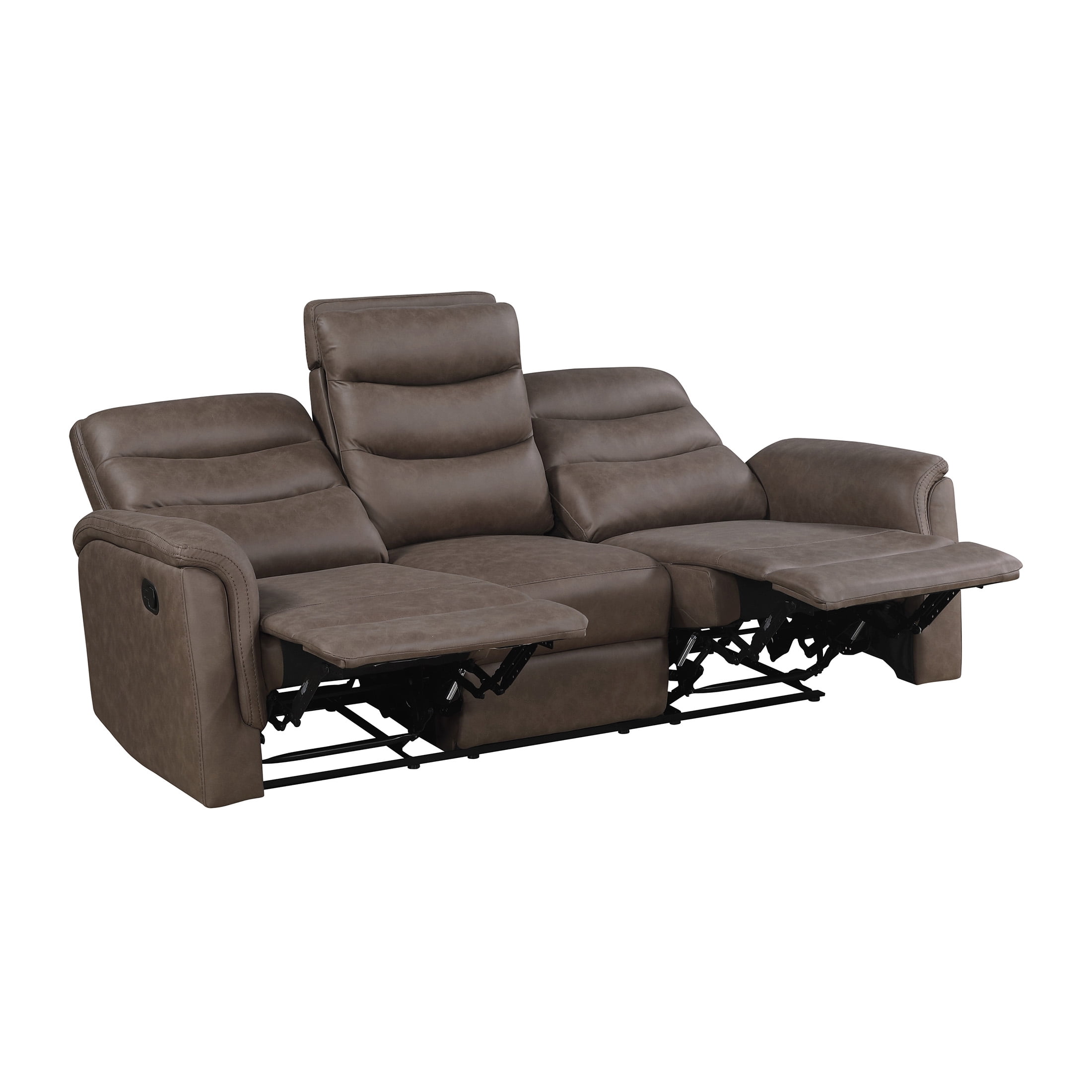 OakvillePark Solstice Microfiber Manual Double Reclining Sofa with Drop-down Cup Holders, Brown