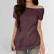 thumbnail image 2 of Blusa de manga corta con hombros descubiertos para mujer - Camiseta informal de verano de color liso, 2 of 6