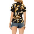 thumbnail image 4 of INSPIRE CHIC Valentine's Day Women's Shirts Hawaiian Short Sleeve Tropical Floral Button Down Tops M Black Brown, 4 of 8