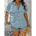 thumbnail image 6 of SOMER Plus Size Button Down Shirts for Women Blouses Short Sleeve V Neck Heart Print Shirts Casual Summer Vacation Tops Loose Fit Blue 2XL, 6 of 7