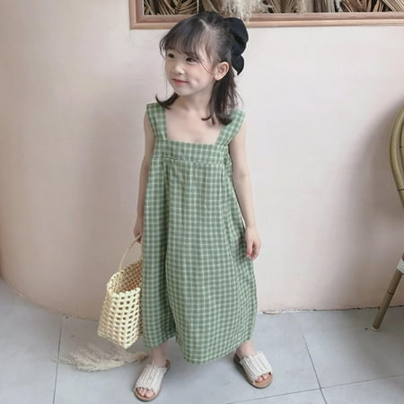 

Bullpiano Summer Girl Korea Clothes Baby Toddler Girls Plaid Sling Jumpsuit Casual Trousers 3-8Y Kids Children Cotton Clothing