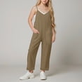 thumbnail image 2 of Sopiago Jumpsuit for Girls Casual Sleeveless Loose Spaghetti Strap Summer Girls Rompers Long Pants with Pockets Brown,11-12 Years, 2 of 7