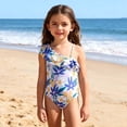 thumbnail image 2 of IVEYRTF Girls Printed One Piece Swimsuit Single Shoulder Sling with Ruffled Edges for Beach Vacation Summer Pool Parties Water Activities Cute Comfort Bathing Suit(Purple,6 Years), 2 of 8