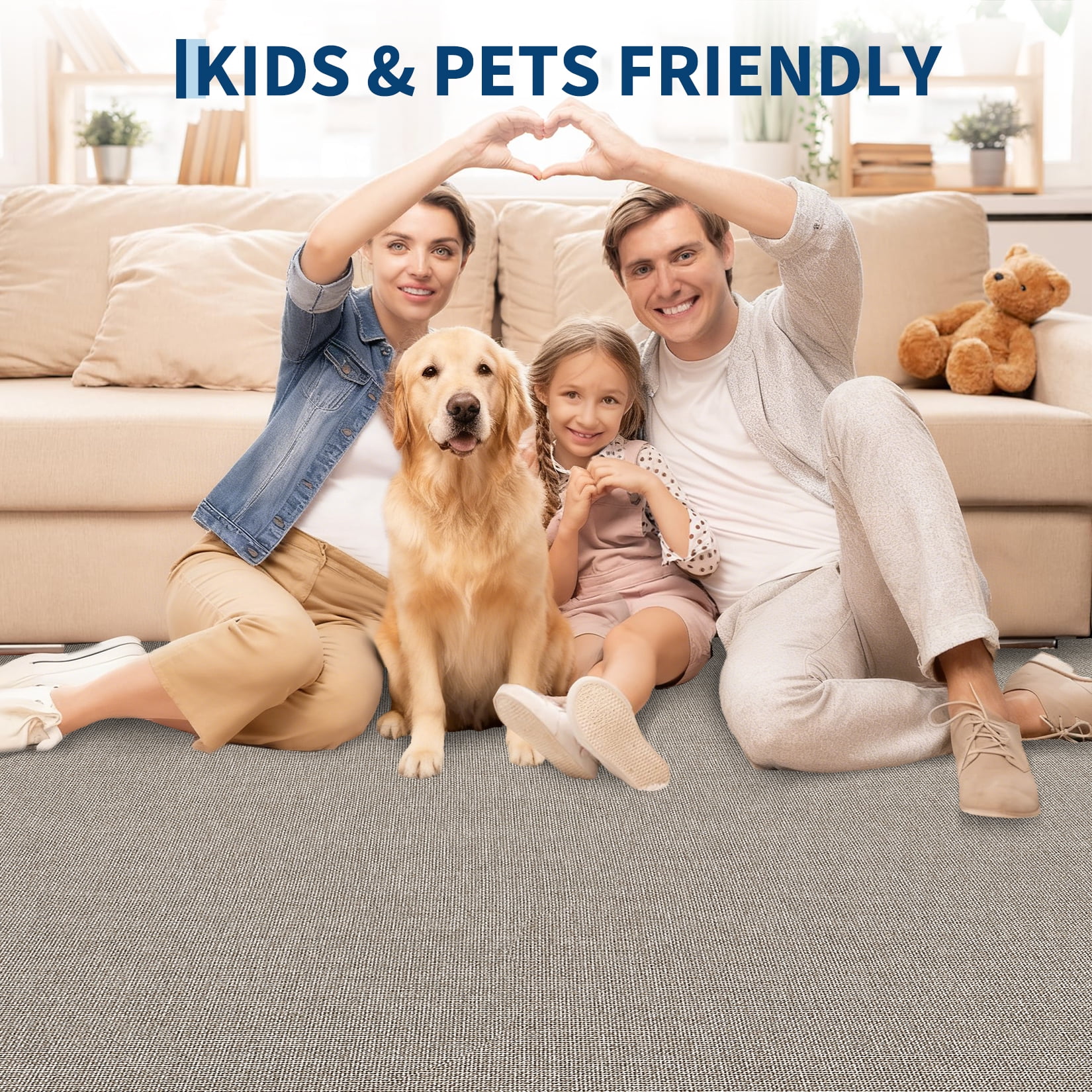 Garvee 8'x10' Modern Solid Color Area Rug Minimalist Woven Textured Carpet, Washable Rug Non Slip Low Pile Indoor Mats for Living Room Bedroom Dining Room, Beige