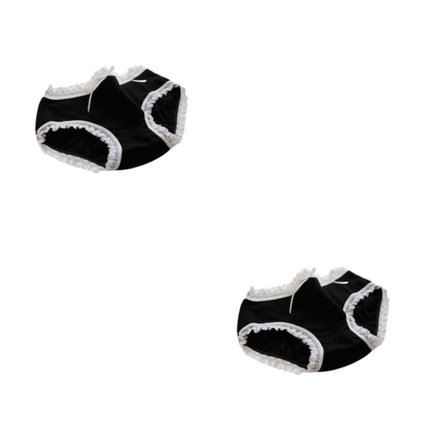 Sonducket Bragas de algodón Ropa interior de mujer Amigable con la piel Calzoncillos suaves de dibujos animados Encaje Bowknot Calzoncillos Negro L 2piezas
