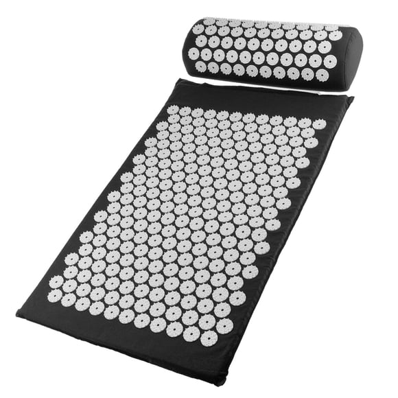 Ensemble Tapis et Oreiller d'Acupression Réflexologie Naturelle Tapis en Lin pour Dos Cou Soulage le Stress et la Sciatique - Noir, comme Décrit Black01