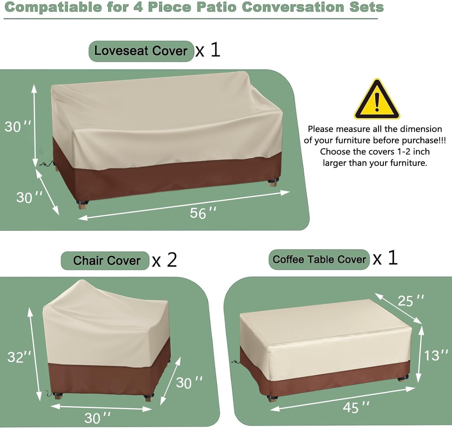 4 Piece Waterproof Outdoor Patio Furniture Covers Set Heavy Duty 600D Protection for Coffee Table Chair Loveseat Black