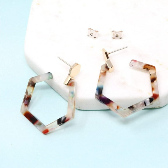 Hexagon Resin Hoop Earring