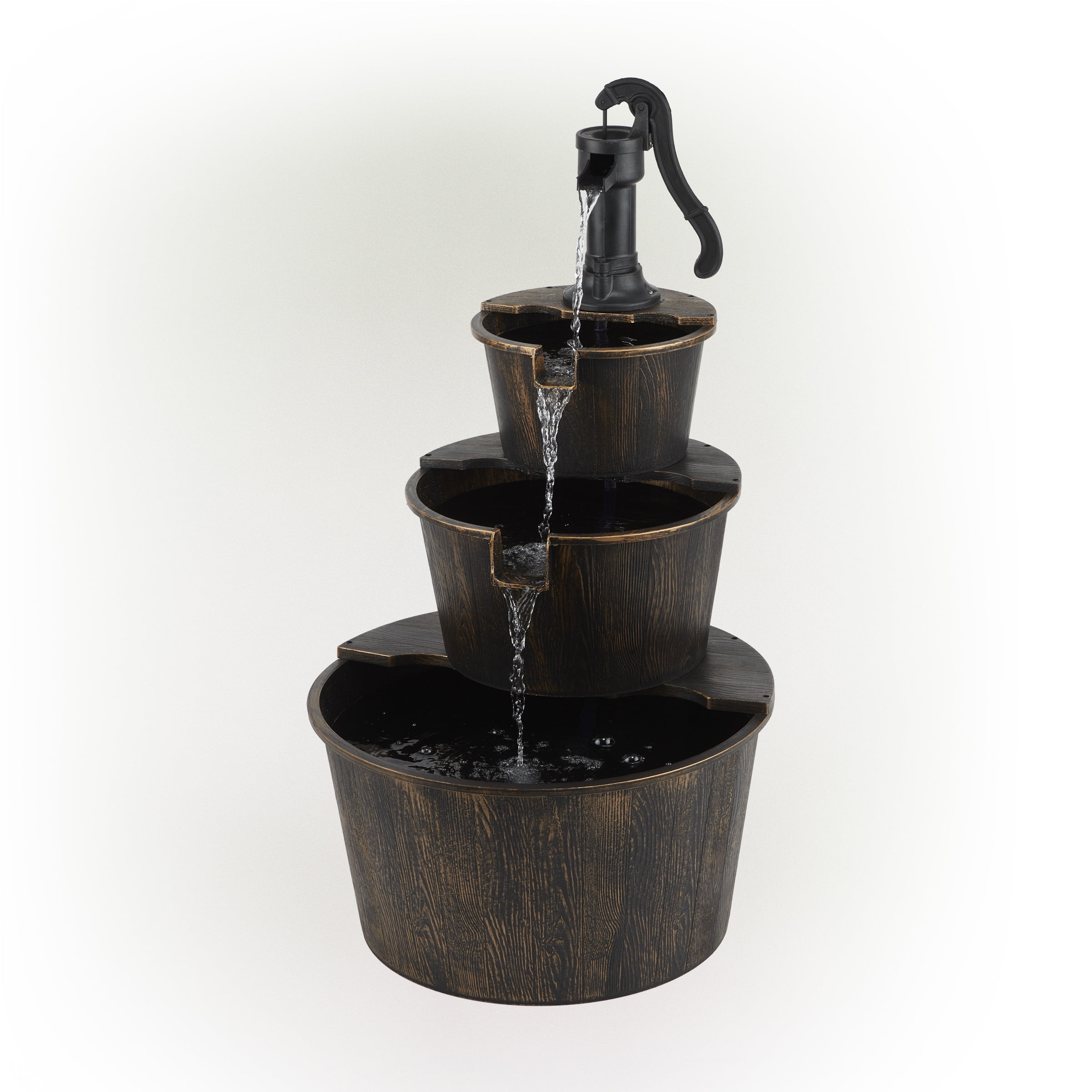 Alpine Corporation 40" Three Tier Pump Outdoor Fountain Decor, Brown