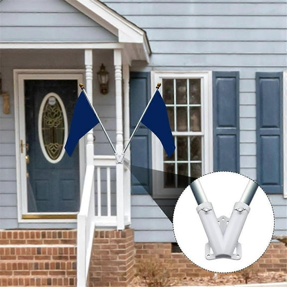 Double FlagPole Bracket Holder, V Shape Aluminum Alloy Flagpole Wall Mount Bracket Windproof Flag Br