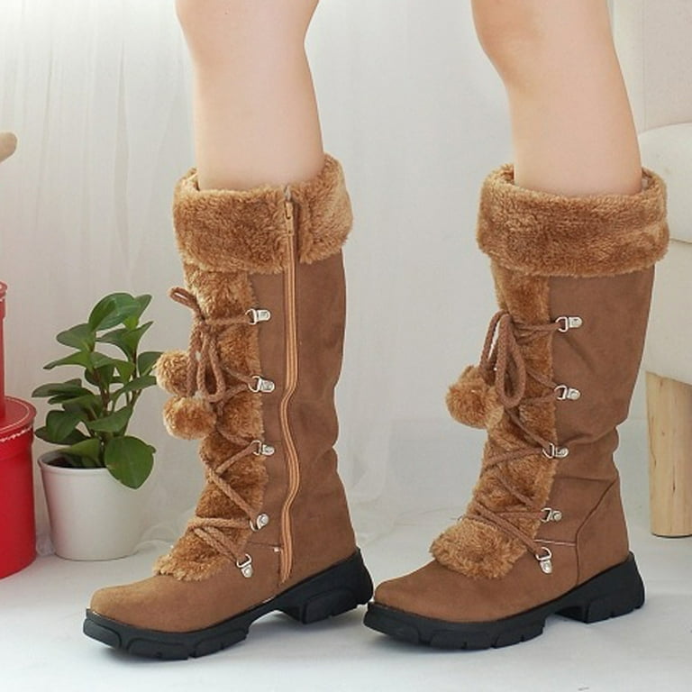 Xfvqtps Womens Knee High Boots Plush Fleece Line Suede Upper
