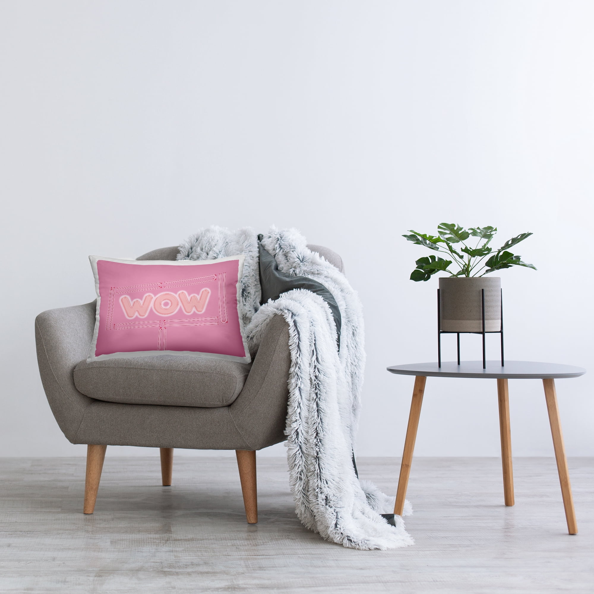 Stupell Industries Wow Neon Lights Style Decorative Printed Throw Pillow Design by Sundance Group, LLC..