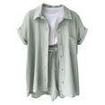 thumbnail image 3 of Pyhlmscde Women's Fashionable And Casual Solid Color Double Layer Wrinkled Single Pocket Short Sleeve Top Shorts Set, Piece Sets Summer Dressy,Summer Outfits for Women 2 Piece Set, 3 of 6