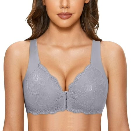 

nsendm Padded Underwire Bra Womens Large Size Front Buckle Thin Bra Lace No Steel Ring Gathering Womens Bra 36c Underwear Grey 5X-Large