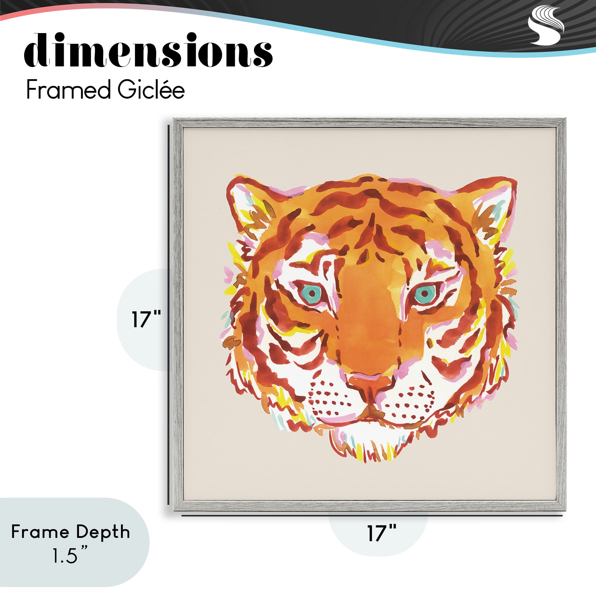 Stupell Industries Orange Boho Tiger Face Gray Framed Giclee Art, design by Karolina Sato