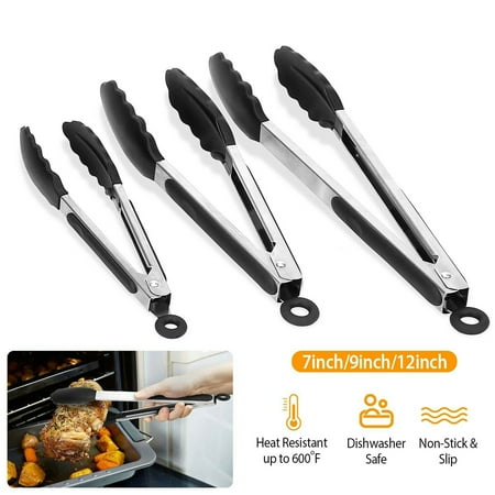 

LELINTA Kitchen Tongs for Cooking 7/9/12 inches Locking Food Tongs with Silicone Tips High Heat-Resistant for Non Stick Cookware Grill Salad BBQ Frying Serving