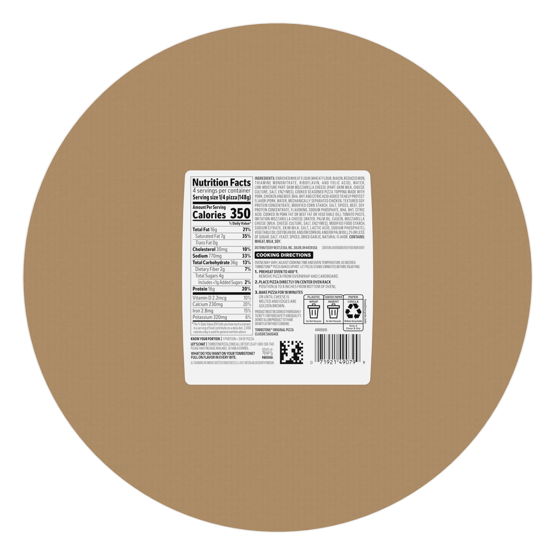 Tombstone Sausage, Original Thin Crust Pizza with Zesty Tomato Sauce, 20.9 oz (Frozen)​